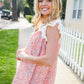Coral & White Cotton Floral Embroidered Yoke Top