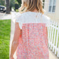 Coral & White Cotton Floral Embroidered Yoke Top
