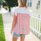 Coral & White Cotton Floral Embroidered Yoke Top