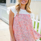 Coral & White Cotton Floral Embroidered Yoke Top