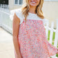 Coral & White Cotton Floral Embroidered Yoke Top