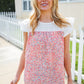 Coral & White Cotton Floral Embroidered Yoke Top
