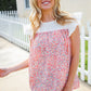 Coral & White Cotton Floral Embroidered Yoke Top