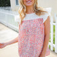 Coral & White Cotton Floral Embroidered Yoke Top