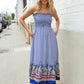Follow Me Navy Boho Print Smocked Shoulder Tie Border Hem Dress
