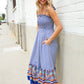 Follow Me Navy Boho Print Smocked Shoulder Tie Border Hem Dress