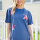 Patriotic Denim Blue French Terry Plaid Star Patch Top
