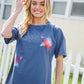 Patriotic Denim Blue French Terry Plaid Star Patch Top