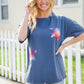 Patriotic Denim Blue French Terry Plaid Star Patch Top