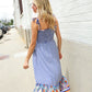 Follow Me Navy Boho Print Smocked Shoulder Tie Border Hem Dress