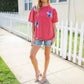 Patriotic Red Fench Terry Plaid Star Patch Top