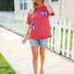 Patriotic Red Fench Terry Plaid Star Patch Top