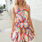 Find Love Multicolor Neck Ribbon Tie Bow Flare Hem Romper