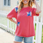 Patriotic Red Fench Terry Plaid Star Patch Top