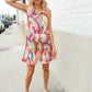 Find Love Multicolor Neck Ribbon Tie Bow Flare Hem Romper