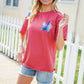 Patriotic Red Fench Terry Plaid Star Patch Top