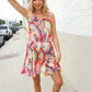 Find Love Multicolor Neck Ribbon Tie Bow Flare Hem Romper