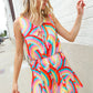 Find Love Multicolor Neck Ribbon Tie Bow Flare Hem Romper