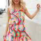 Find Love Multicolor Neck Ribbon Tie Bow Flare Hem Romper