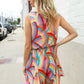 Find Love Multicolor Neck Ribbon Tie Bow Flare Hem Romper