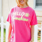 Hello Sunshine Pink/Yellow Embroidered French Terry Pullover