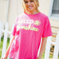 Hello Sunshine Pink/Yellow Embroidered French Terry Pullover