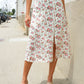 Put Together Ivory Front Slit Floral Print Lined Midi Skirt