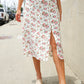 Put Together Ivory Front Slit Floral Print Lined Midi Skirt