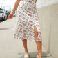 Put Together Ivory Front Slit Floral Print Lined Midi Skirt