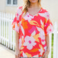 Tropical Vibes Peach Floral Dolman Ruffle Frill Sleeve Blouse