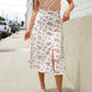 Put Together Ivory Front Slit Floral Print Lined Midi Skirt