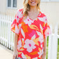 Tropical Vibes Peach Floral Dolman Ruffle Frill Sleeve Blouse