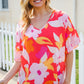 Tropical Vibes Peach Floral Dolman Ruffle Frill Sleeve Blouse