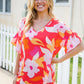 Tropical Vibes Peach Floral Dolman Ruffle Frill Sleeve Blouse