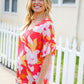 Tropical Vibes Peach Floral Dolman Ruffle Frill Sleeve Blouse