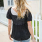 Spring Vibes Midnight Eyelet Puff Sleeve Babydoll Top