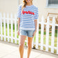 America Proud Blue Striped Embroidered Puff Sleeve Top