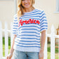 America Proud Blue Striped Embroidered Puff Sleeve Top