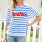 America Proud Blue Striped Embroidered Puff Sleeve Top