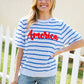 America Proud Blue Striped Embroidered Puff Sleeve Top
