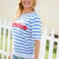 America Proud Blue Striped Embroidered Puff Sleeve Top