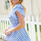 Hello Beautiful Blue Plaid V Neck Ruffle Elastic Babydoll Top