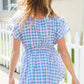 Hello Beautiful Blue Plaid V Neck Ruffle Elastic Babydoll Top