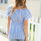 Hello Beautiful Blue Plaid V Neck Ruffle Elastic Babydoll Top