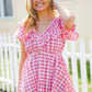 Hello Beautiful Fuchsia Plaid V Neck Ruffle Elastic Babydoll Top