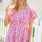 Hello Beautiful Fuchsia Plaid V Neck Ruffle Elastic Babydoll Top