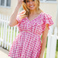 Hello Beautiful Fuchsia Plaid V Neck Ruffle Elastic Babydoll Top