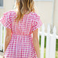 Hello Beautiful Fuchsia Plaid V Neck Ruffle Elastic Babydoll Top