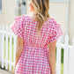 Hello Beautiful Fuchsia Plaid V Neck Ruffle Elastic Babydoll Top