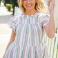 Easy To Love Lavender Stripe Double Ruffle Sleeve Tiered Top